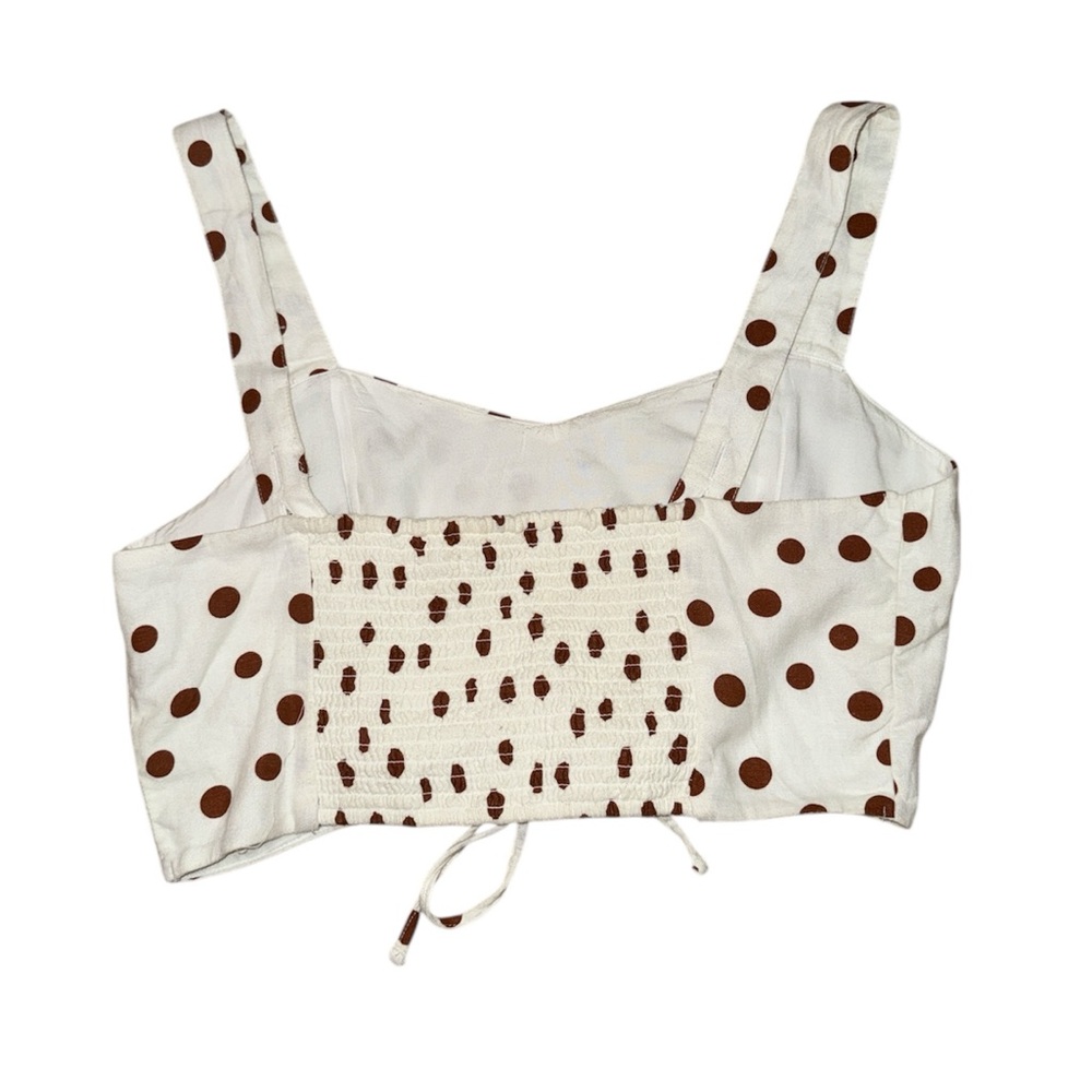 Abercrombie & Fitch BNWOT white brown polka dot crop front tie tank top women L - Picture 2 of 12